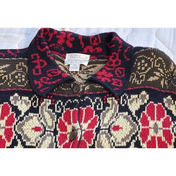 Christopher Banks Red Black Hand Embroidered Cardigan Sweater Christmas Teacher - Picture 3 of 8
